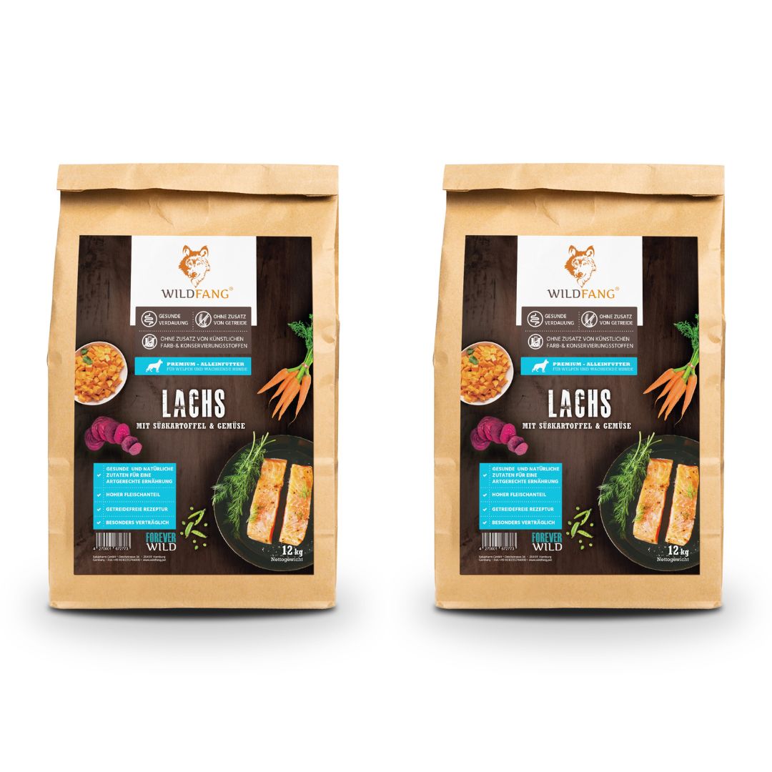 Junior Trockenfutter Sparpack 2 x 2 kg mit Lachs - getreidefrei - für Welpen-Hundefutter-Wildfang-