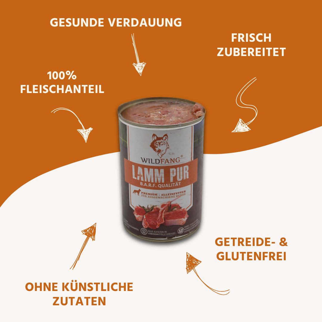 Nassfutter Lamm pur - BARF Qualität - 6er Set-Hundefutter-Wildfang-