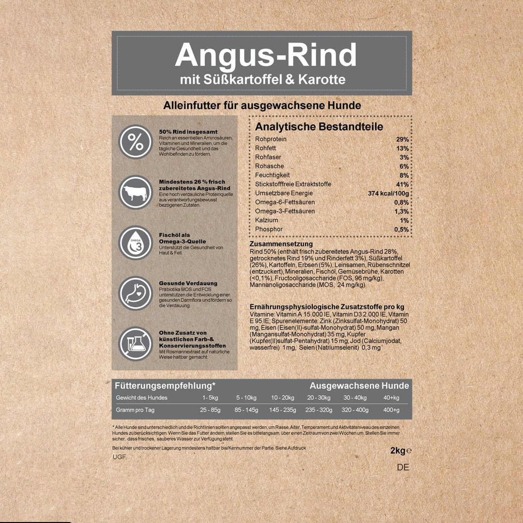 Adult Trockenfutter Sparpack 2 x 2 kg mit Angus Rind - getreidefrei-Hundefutter-Wildfang-