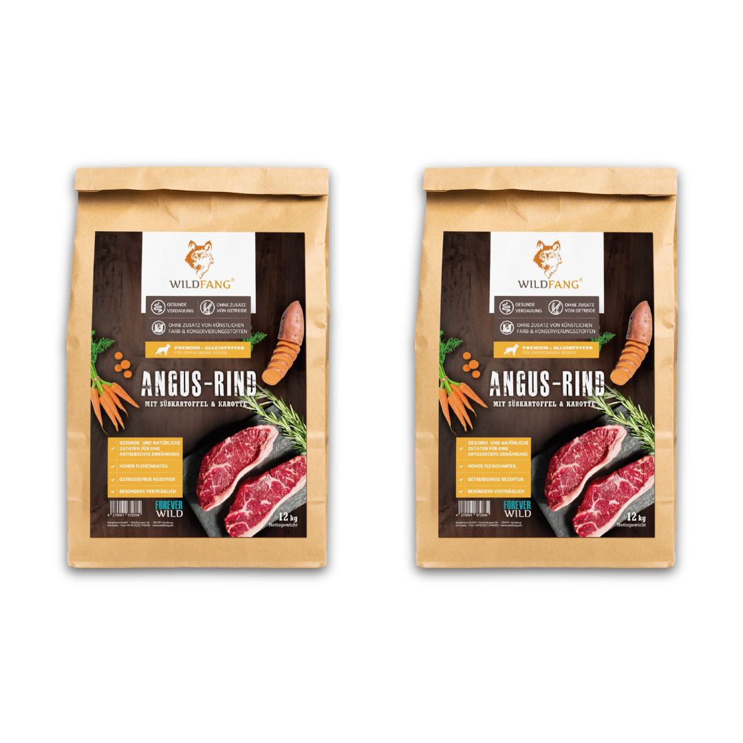 Adult Trockenfutter Sparpack 2 x 2 kg mit Angus Rind - getreidefrei-Hundefutter-Wildfang-