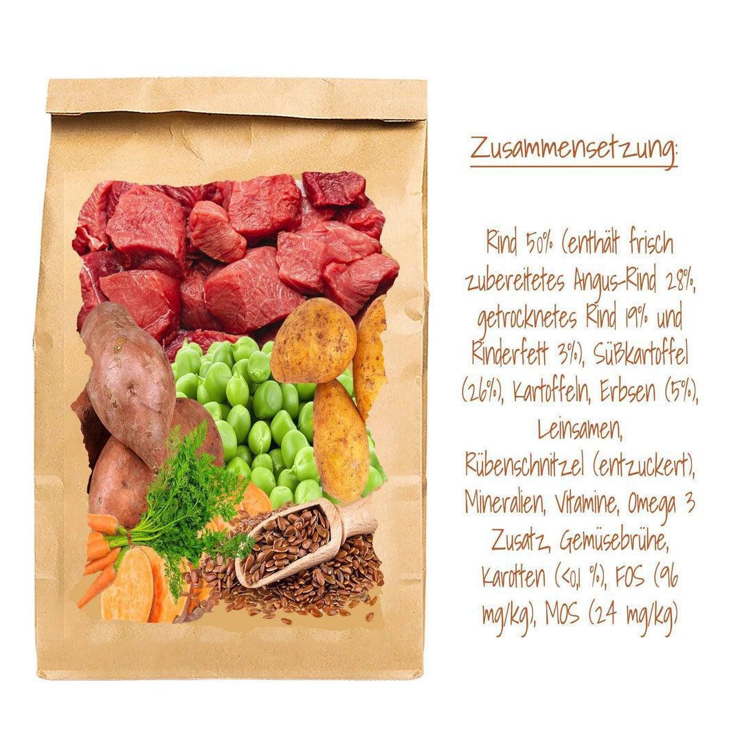 Futterpaket Rind - getreidefreies Trocken- und Nassfutter-Hundefutter-Wildfang-