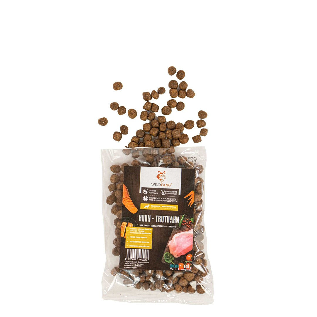 Futterprobe 100 g - getreidefreies Trockenfutter-Hundefutter-Wildfang-