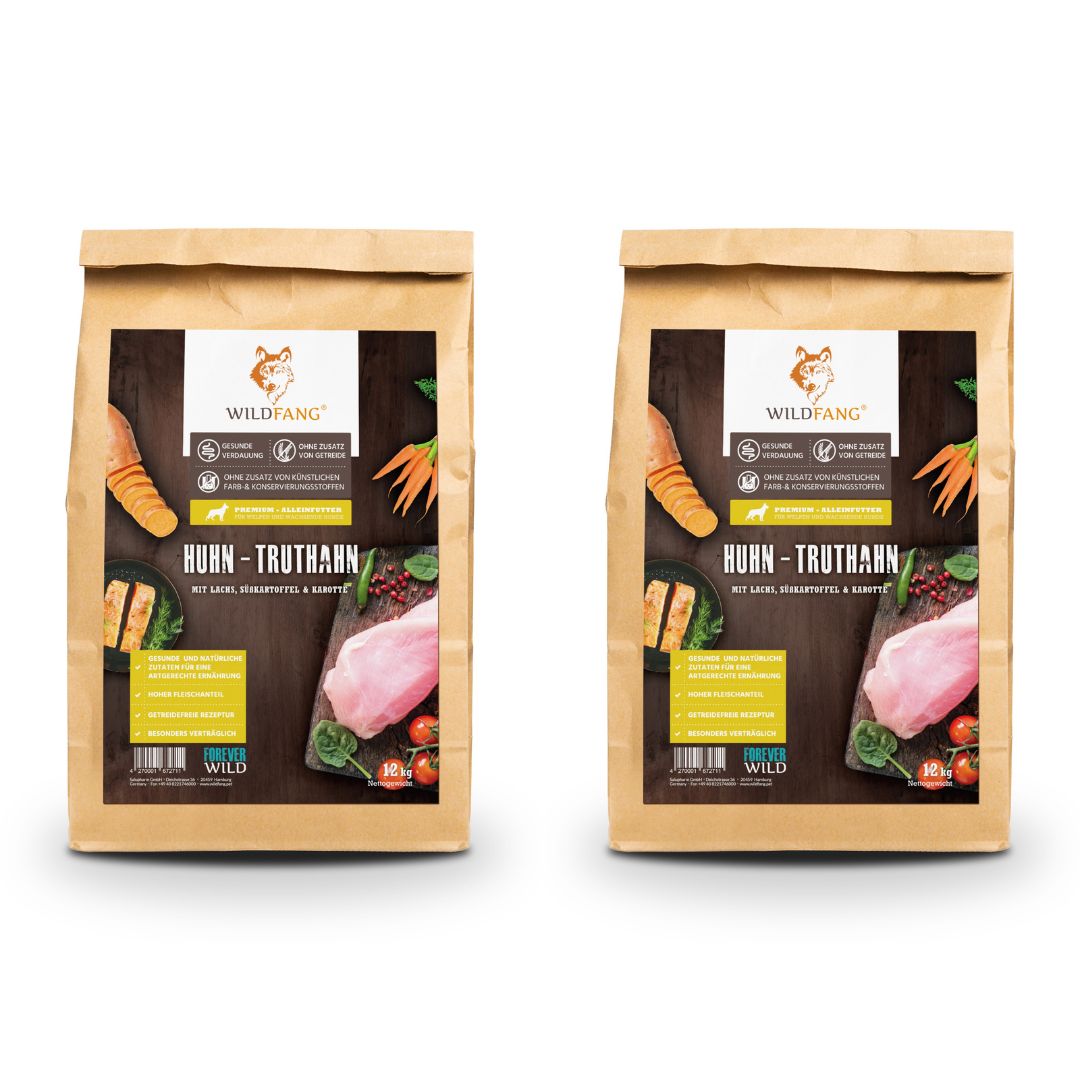 Junior Trockenfutter Sparpack 2 x 2 kg mit Huhn - getreidefrei - für Welpen-Hundefutter-Wildfang-