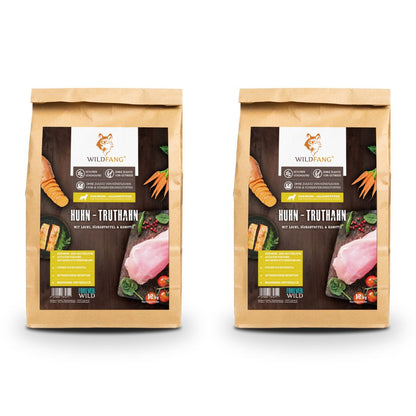 Junior Trockenfutter Sparpack 2 x 2 kg mit Huhn - getreidefrei - für Welpen-Hundefutter-Wildfang-