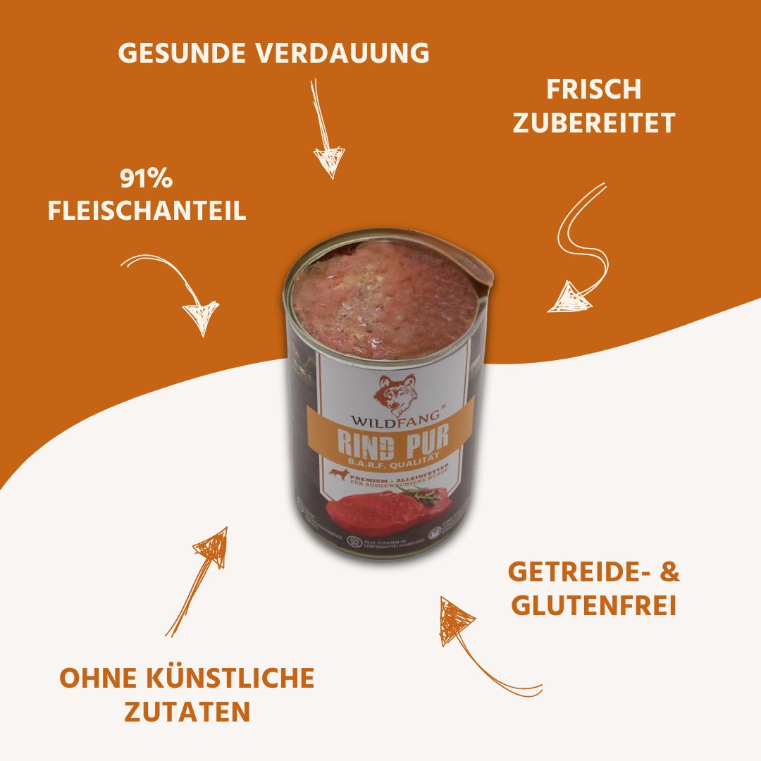 Nassfutter Rind pur - BARF Qualität - 6er Set-Hundefutter-Wildfang-