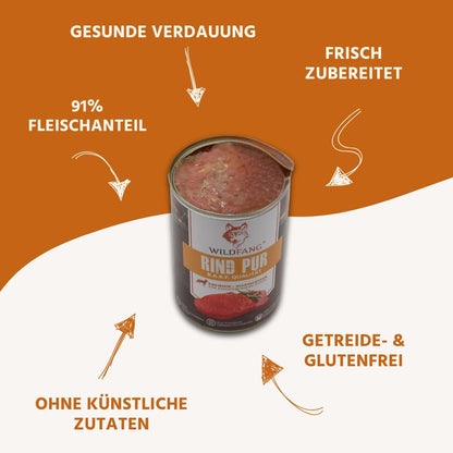 Nassfutter Rind pur - BARF Qualität - 6er Set-Hundefutter-Wildfang-