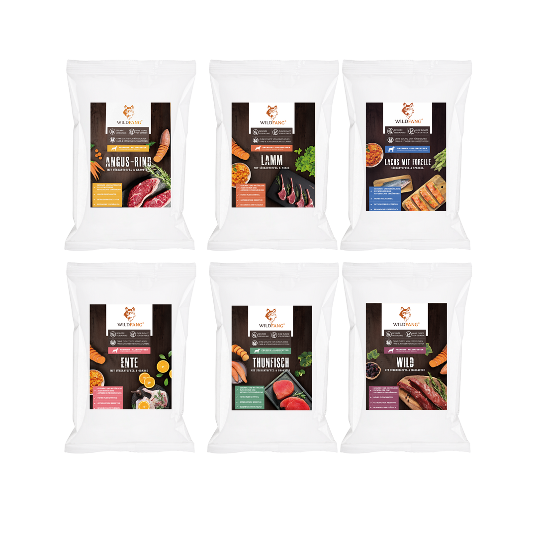 Adult Probierpaket Trockenfutter - getreidefrei-Hundefutter-Wildfang-8 x Mix-