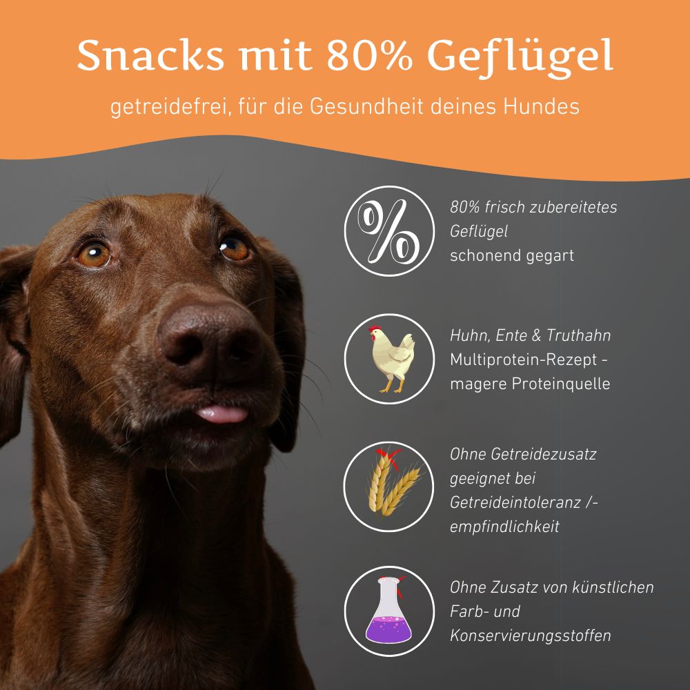 Snacks mit 80% Geflügel - getreidefrei - 3er Set-Hundefutter-Wildfang-