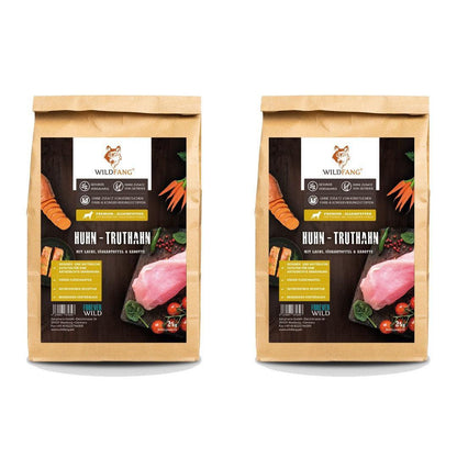 Junior Trockenfutter Sparpack 2 x 2 kg mit Huhn - getreidefrei - für Welpen-Hundefutter-Wildfang-