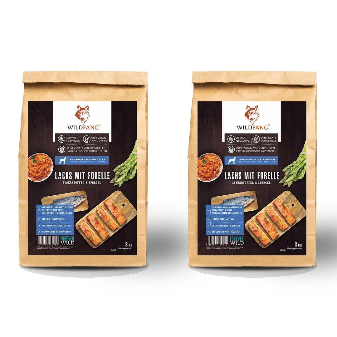 Trockenfutter Sparpack 2 x 2 kg mit Lachs und Forelle - getreidefrei - ideal für große Hunderassen-Hundefutter-Wildfang-