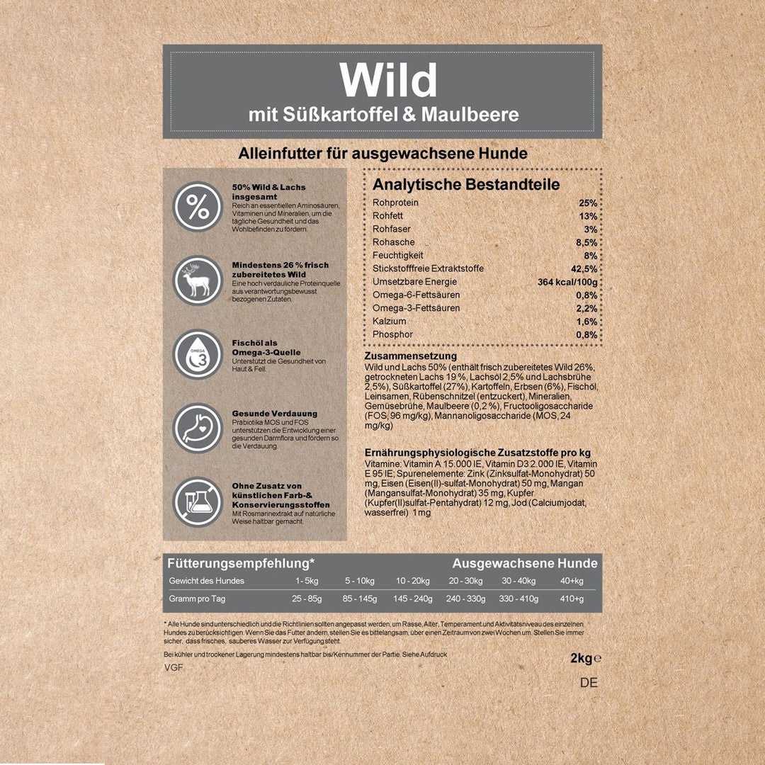 Trockenfutter Sparpack 2 x 2 kg mit Wild - getreidefrei-Hundefutter-Wildfang-