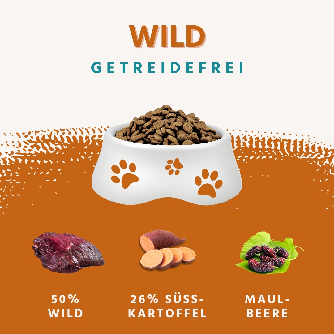 Hundefutter Sparpack | 2 x 2 kg | Wild mit Süßkartoffel & Maulbeere | getreidefrei-Wildfang-Wildfang.pet