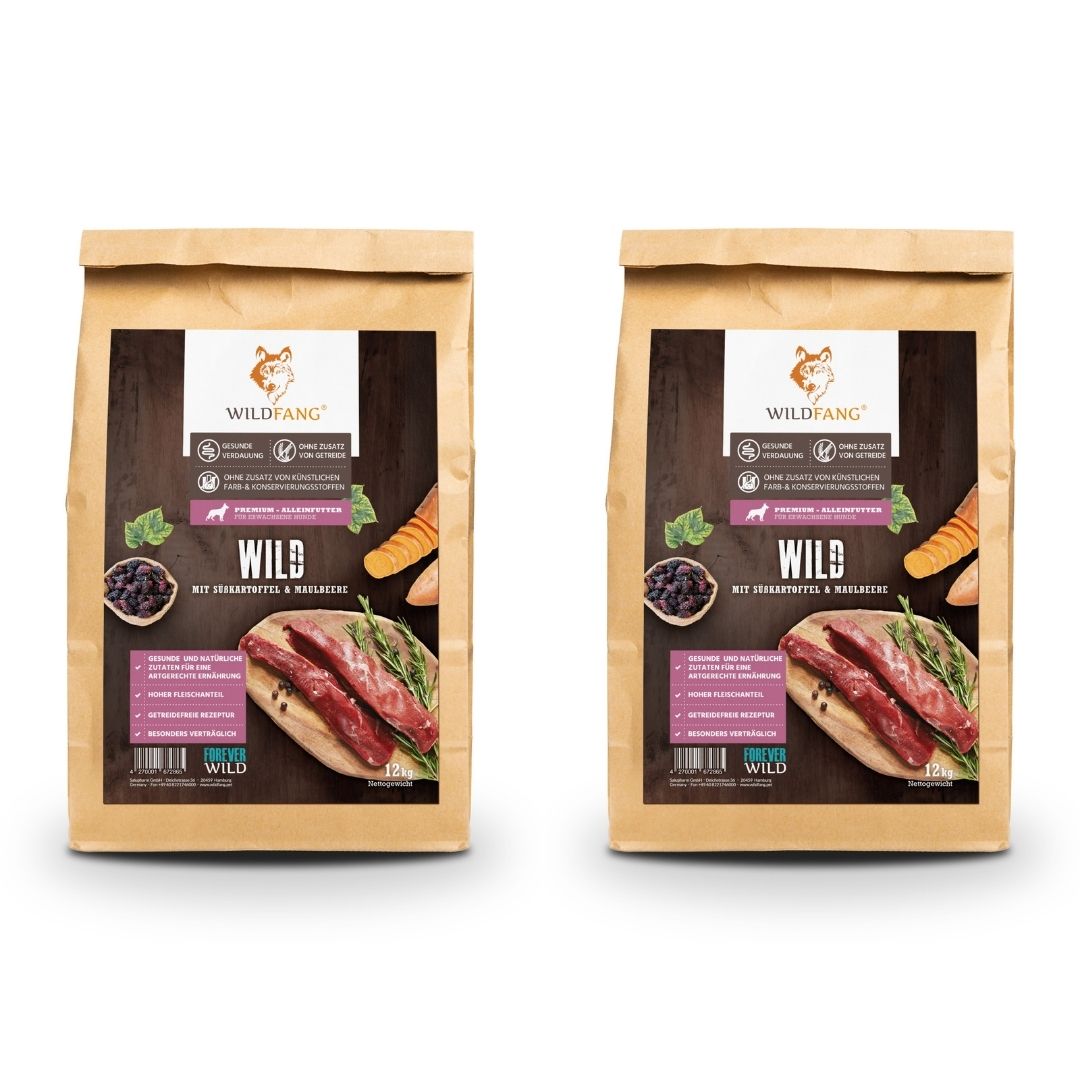 Adult Trockenfutter Sparpack 2 x 2 kg mit Wild - getreidefrei-Hundespielzeug-Wildfang-