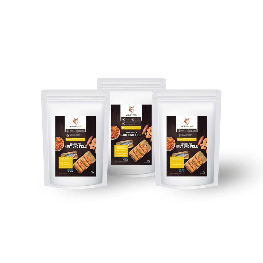 Snacks für Haut und Fell - getreidefrei - 3er Set-Hundefutter-Wildfang-