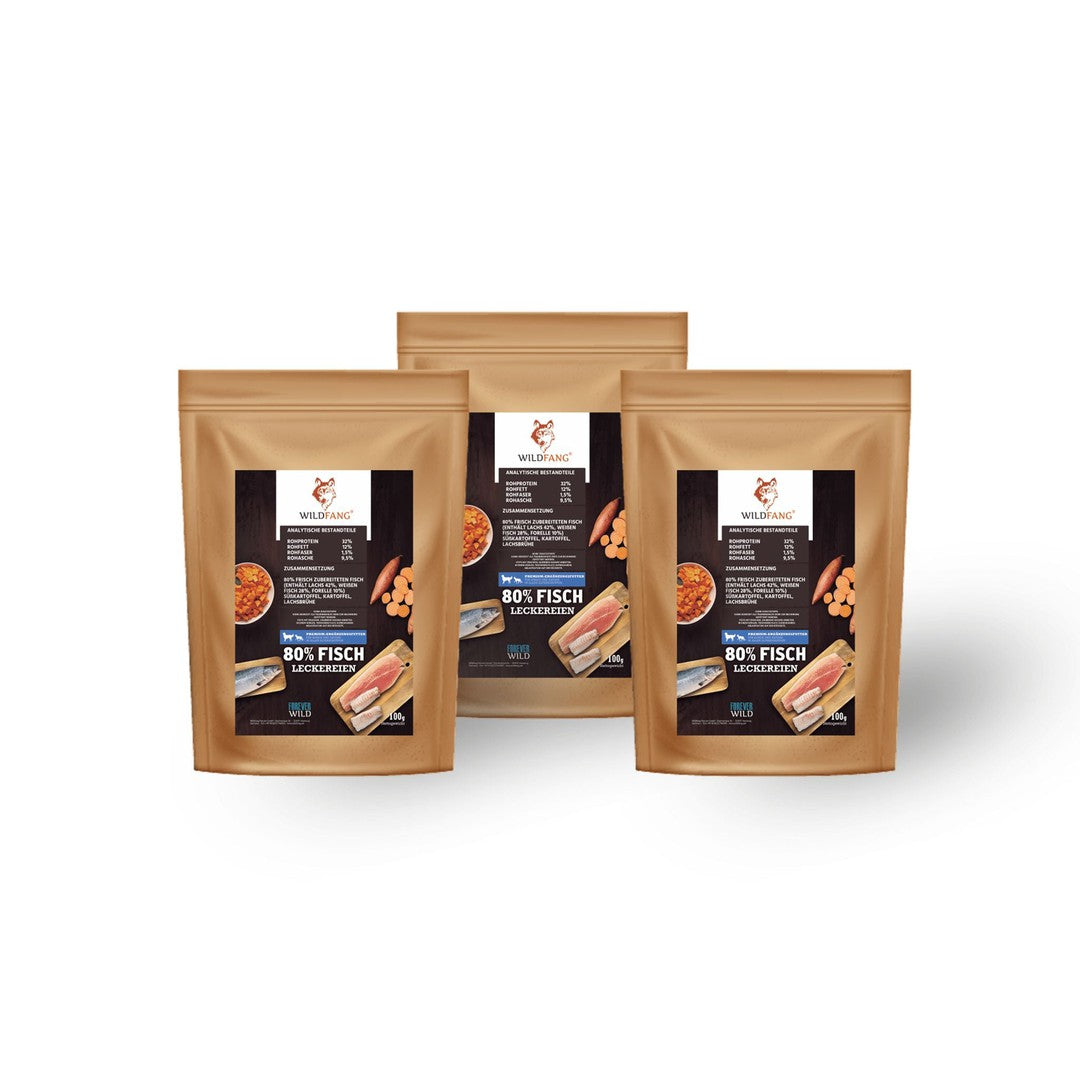 Snacks mit 80% Fisch - getreidefrei - 3er Set-Hundefutter-Wildfang-