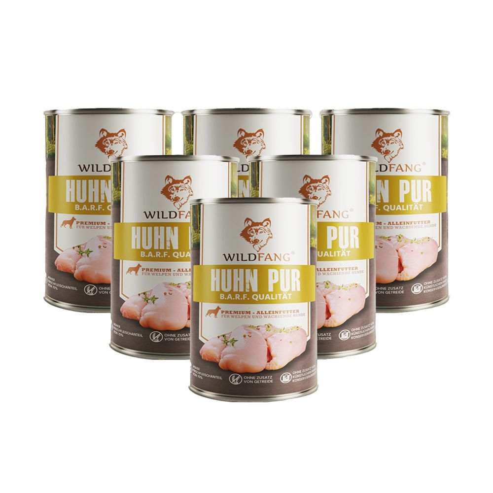 Nassfutter Huhn pur - BARF Qualität - 6er Set-Leckerbissen für Hunde-Wildfang-