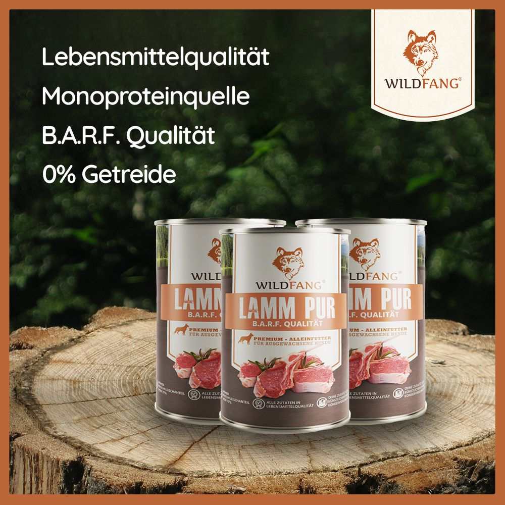 Nassfutter Lamm pur - BARF Qualität - 6er Set-Hundefutter-Wildfang-