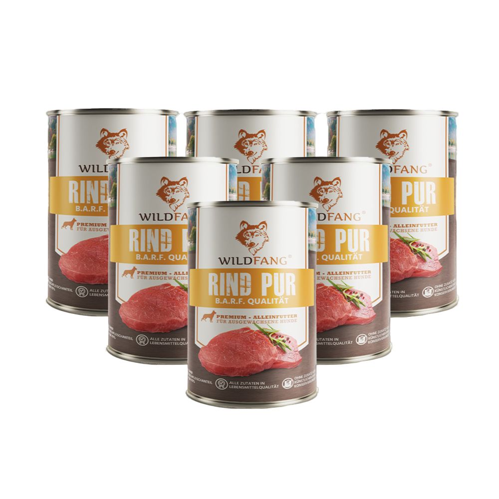 Nassfutter Rind pur - BARF Qualität - 6er Set-Leckerbissen für Hunde-Wildfang-