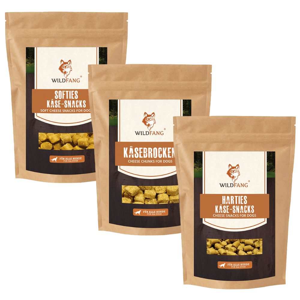 Käse Snack Mix - Harties, Softies & Brocken - getreidefrei-Leckerbissen für Hunde-Wildfang-3er Pack-